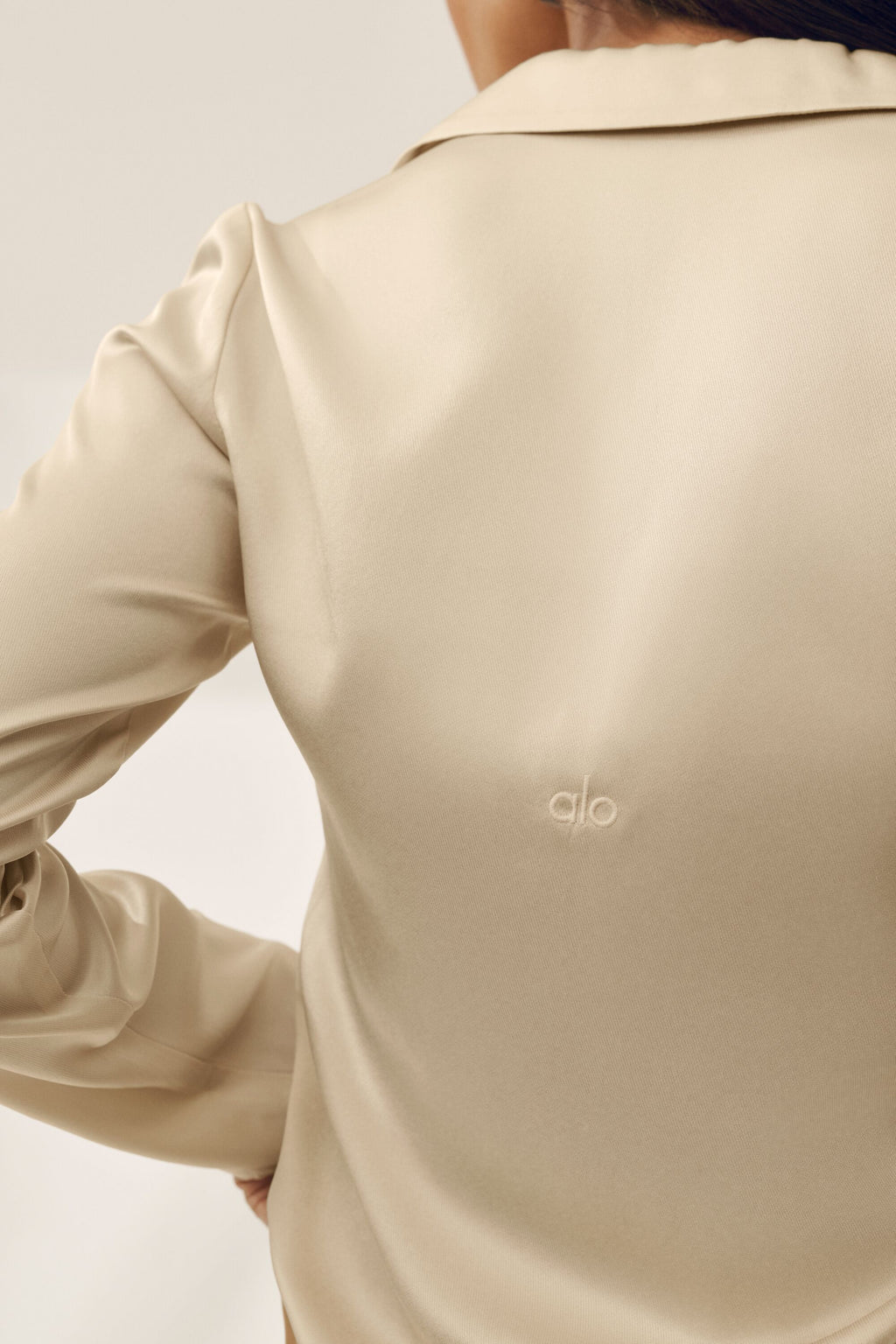 Women's Silk Blend Long Sleeve Yoga Top - Luxe Breathable Athletic Top in Sandy Beige