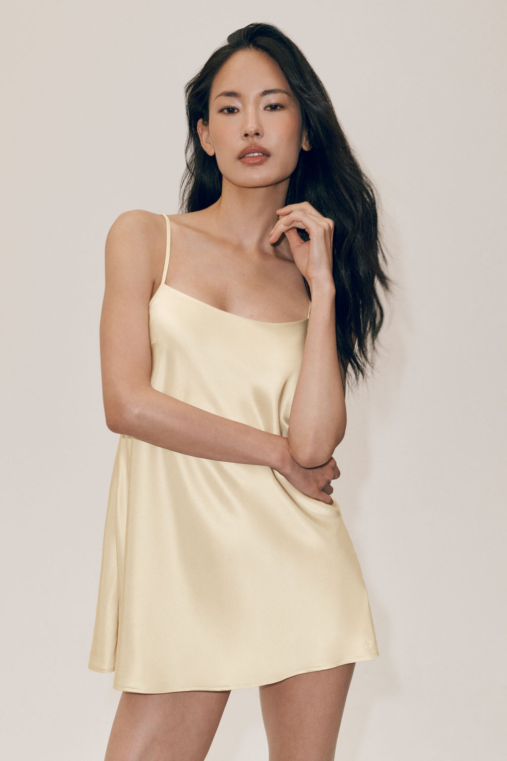 Women's Silk Blend Yoga Dress - Luxe Flowy Athletic Dress in Sandy Beige