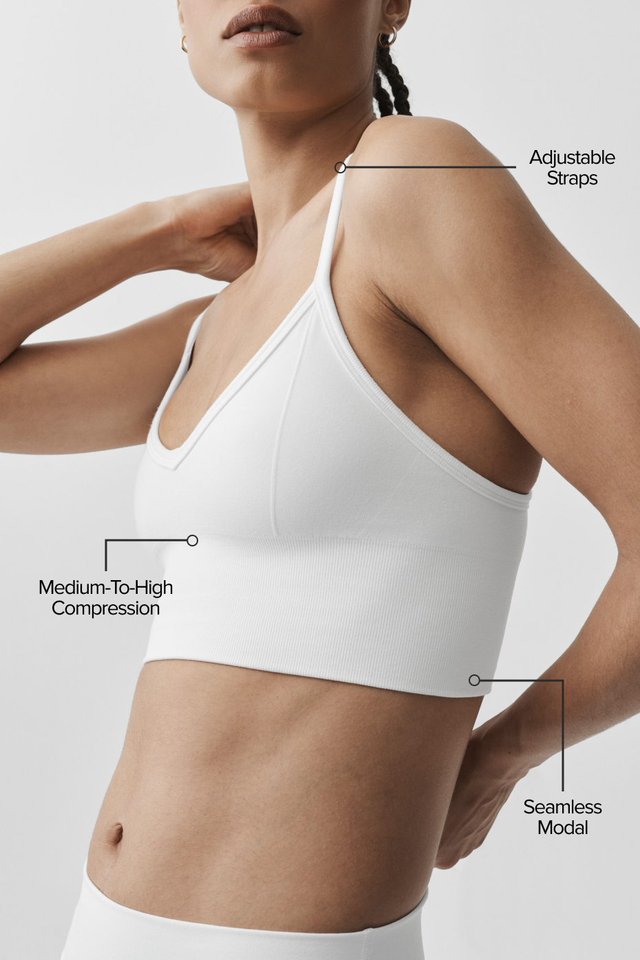 Women's Seamless Modal Ribbed Bralette - Soft Wireless Yoga Bra in White