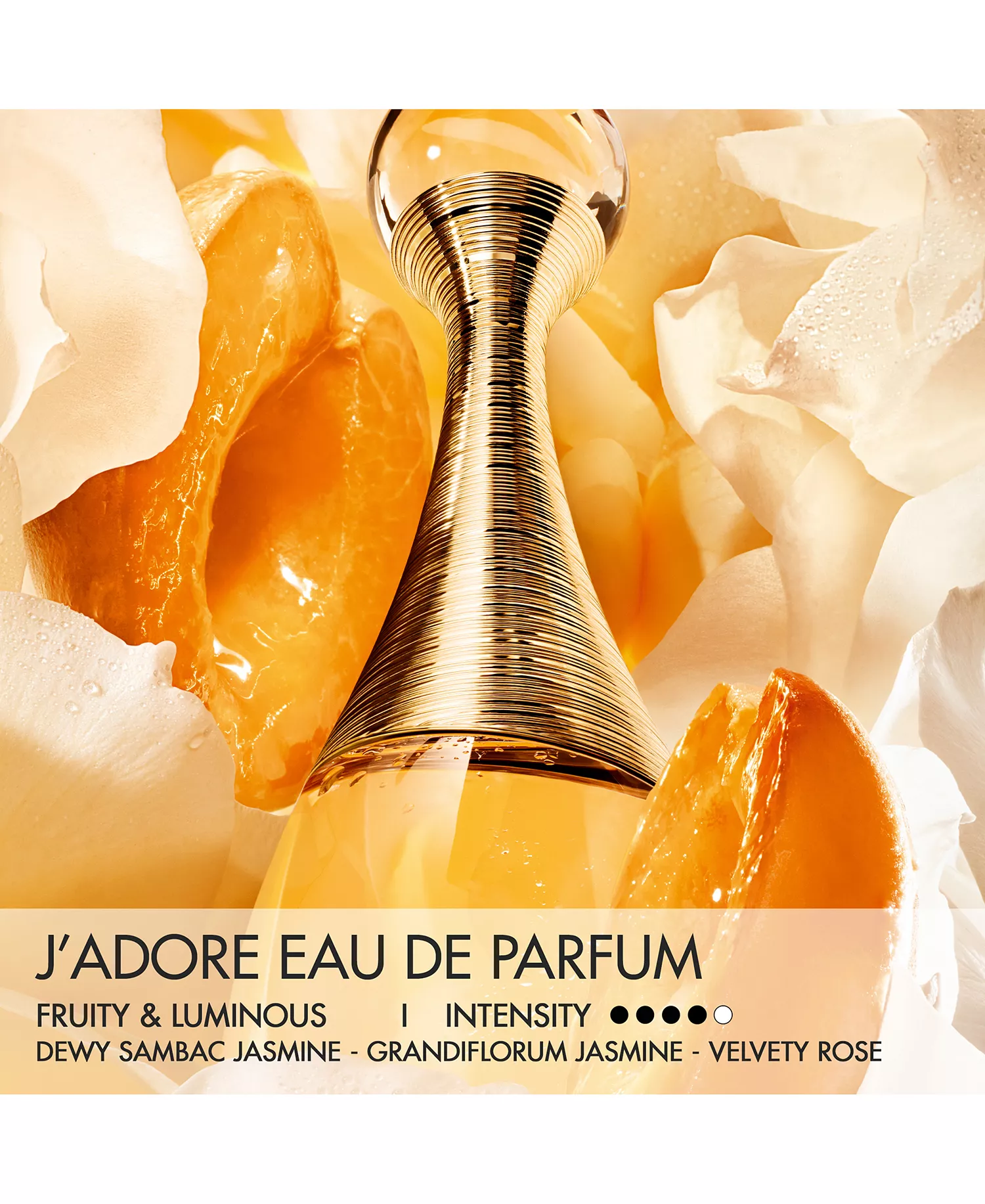 J’adore Eau de Parfum — Sambac Jasmine Grandiflorum & Velvety Rose Fruity Luminous Women’s Luxury Fragrance | Gold Hourglass Bottle 50ml
