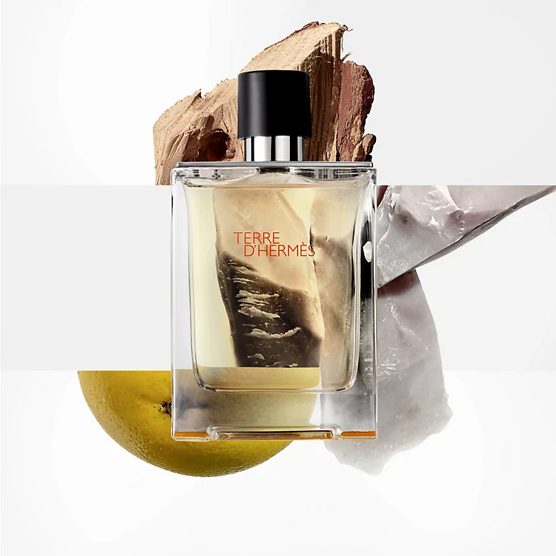 Terre Eau de Toilette — Orange Flint Vetiver & Cedarwood Earthy Woody Men’s Luxury Fragrance | Clear Orange-Base Bottle 100ml