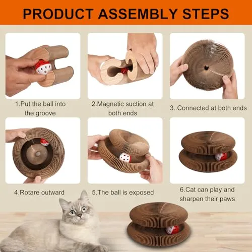 Magic Cat Scratcher Accordion Toy with Ball – Foldable Multi-Shape Design