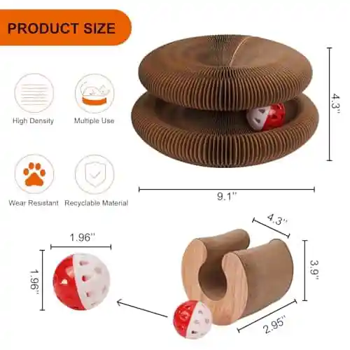 Magic Cat Scratcher Accordion Toy with Ball – Foldable Multi-Shape Design